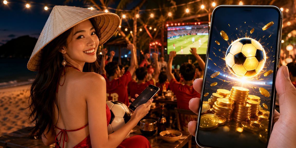 Người dùng đội nón lá tại Côn Đảo đang xem kết quả xổ số và cá cược bóng đá trên điện thoại