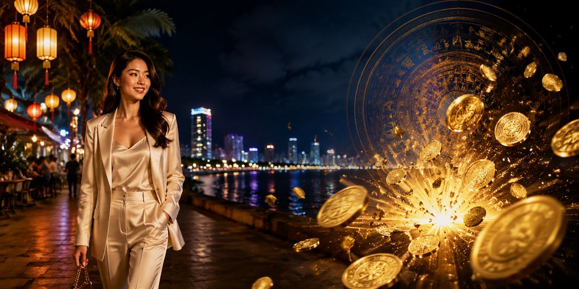 Sân khấu casino về đêm tại Đà Nẵng với ánh đèn neon rực rỡ